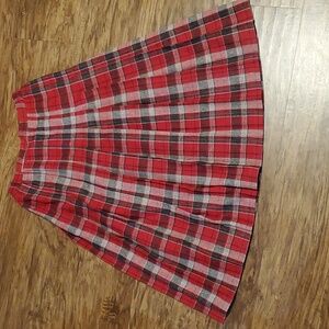 Vintage Korea Red & Gray Plaid Pleated Skirt size 8 wool blend